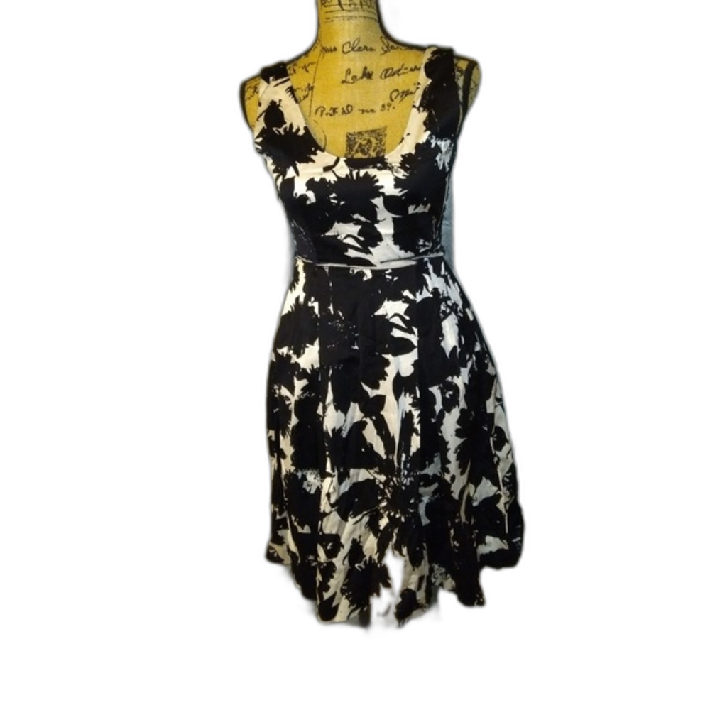 Ann Taylor Size 2 Black/White Print Midi Dress
